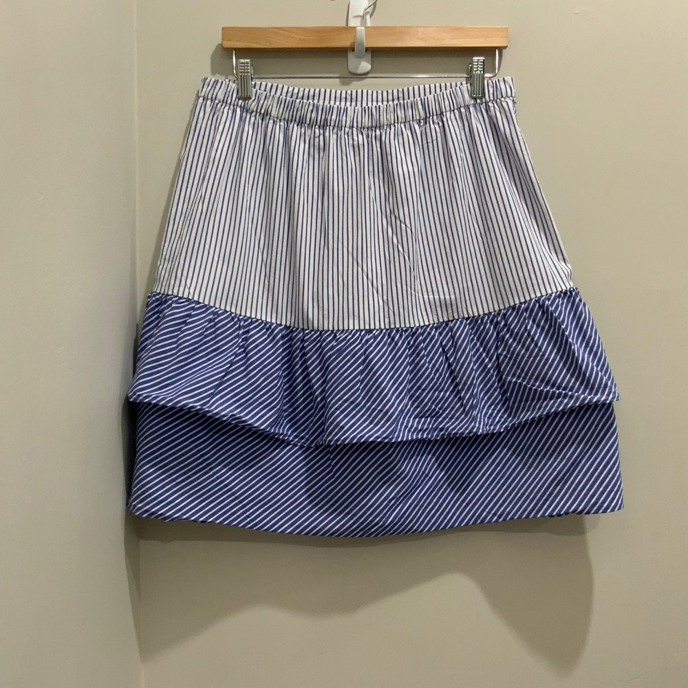 J.Crew Womens Blue White Striped Tiered Ruffle Mini Skirt Size 14 RN77388